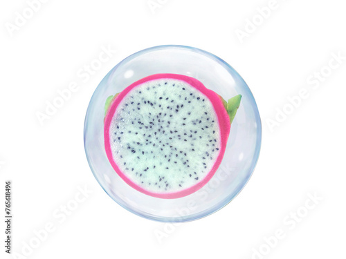 Fresh Dragon fruit    in bubble  transparent background