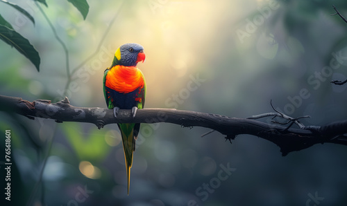 a rainbow lorikeet perched on the aesthetic branch in nature © Natalina