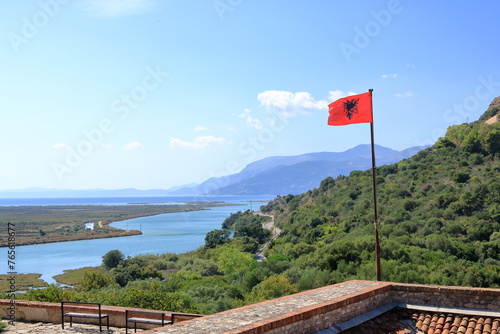 Shore of Lake Butrint lagoon in Butrint National Park, Albania