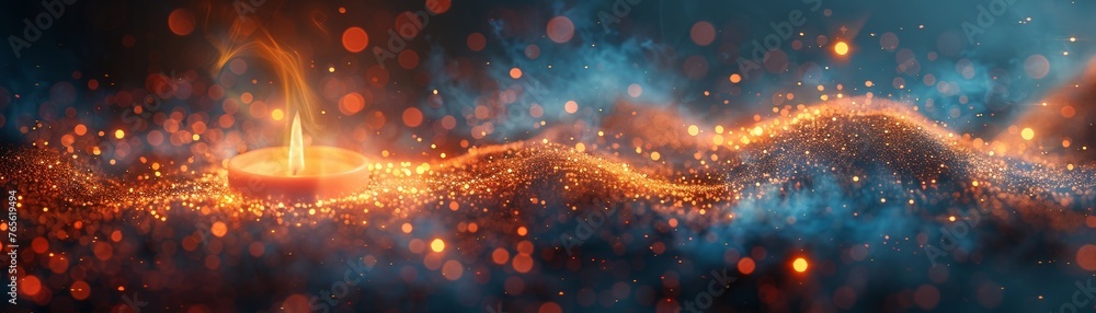 Candle enchanted to never extinguish flame dancing with multicolored sparks Candle enchanted to never extinguish flame dancing with multicolored sparks