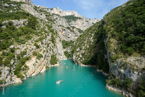 Verdon Gorge (Gorges du Verdon) famous canyon with torquoise water, popular summer tourist landmark, Provence, France