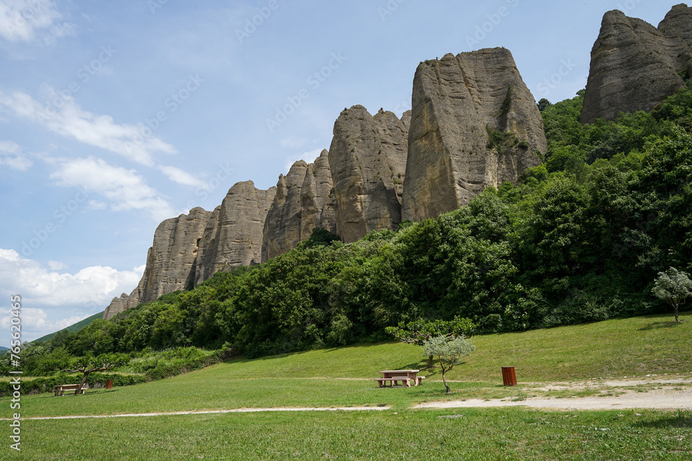 Penitents des Mees, interesting rock cliffs above village Mees, tourist landmark in France