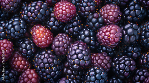 A beautiful display of shiny, ripe blackberries. photo