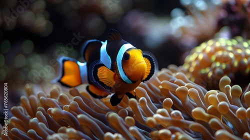  A clownfish in an anemone sea
