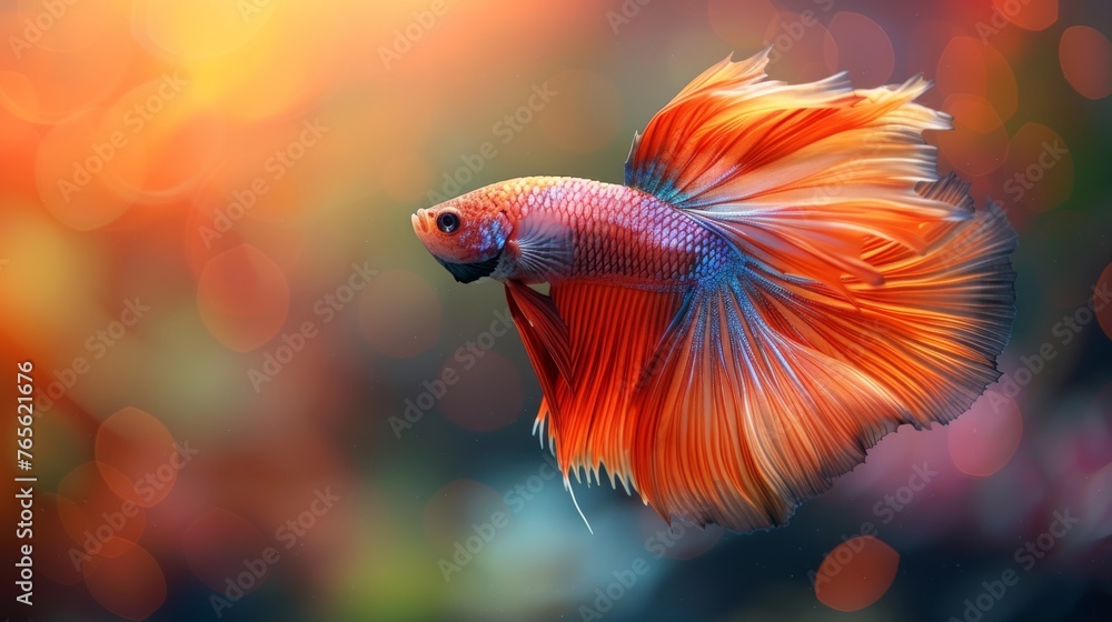 A focused image of a vibrant red and blue Siamese fish against a sharp background, with subtle light boke A focused image of a vibrant red and blue Siamese fish against a sharp background, with subtle light boke