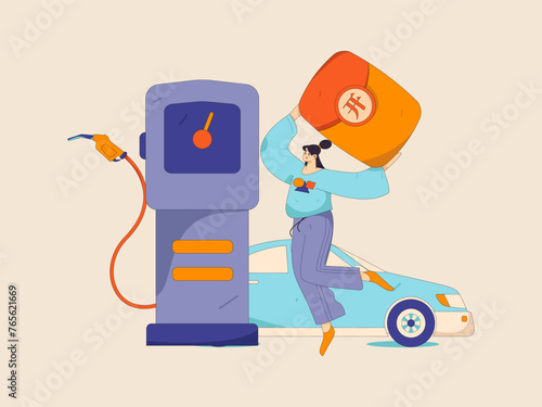 Vector Internet operation hand-drawn illustration of people getting discounts for refueling their cars
