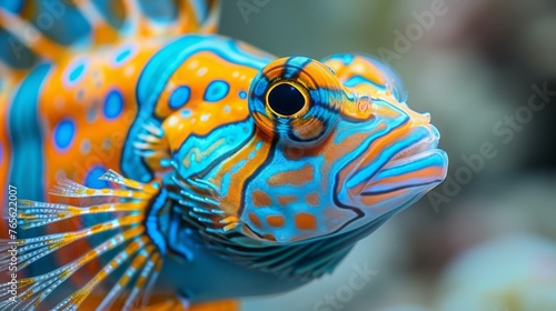  Yellow  blue fish eye spot  blurry background close-up