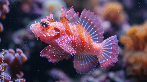  A close-up image of a fish amidst coral and sea anemones