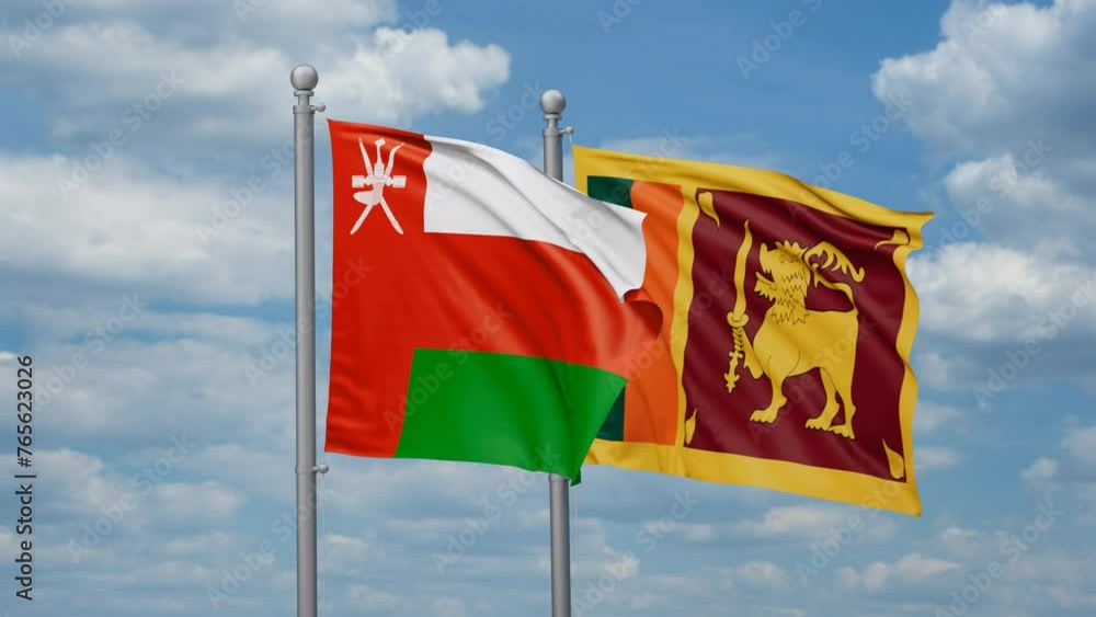 Sri Lanka and Oman two flags waving together, looped video, two country cooperation concept Sri Lanka and Oman two flags waving together, looped video, two country cooperation concept