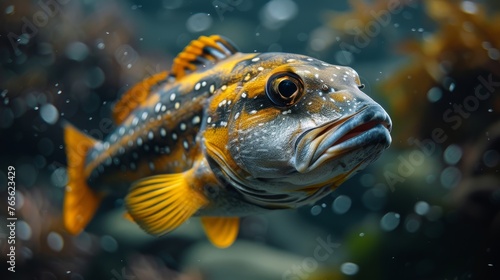  A photo of a fish with numerous bubbles on its surface  taken from a close range