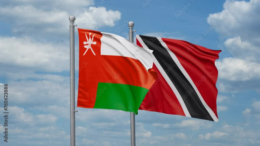 Trinidad and Tobago and Oman two flags waving together, looped video, two country cooperation concept Trinidad and Tobago and Oman two flags waving together, looped video, two country cooperation concept