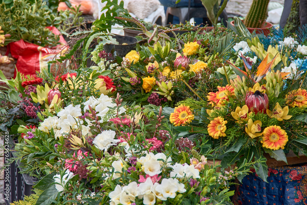Flowers for sale at the Barcelos fair, Portugal