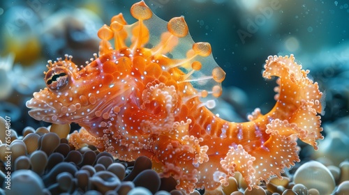  A detailed image of a sea anemone's sea horse with bubbles