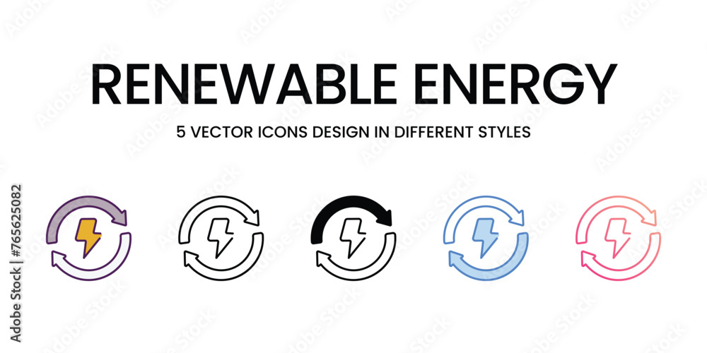 Renewable Energy icons set in different style vector stock illustration Renewable Energy icons set in different style vector stock illustration