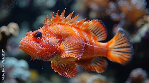  focused image of an orange fish amidst various other aquatic creatures