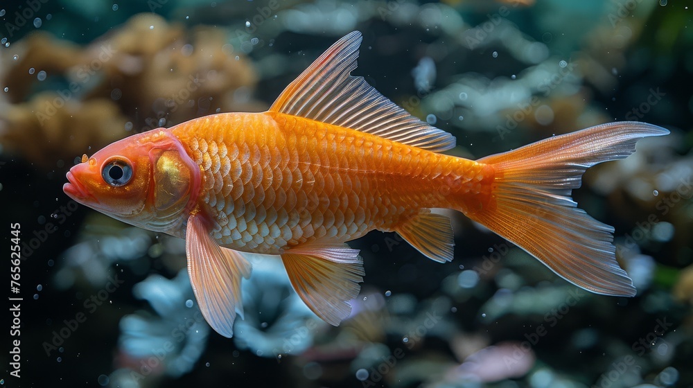 a golden fish swimming amidst vibrant coral reefs and diverse aquatic life a golden fish swimming amidst vibrant coral reefs and diverse aquatic life