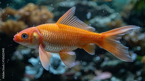  a golden fish swimming amidst vibrant coral reefs and diverse aquatic life