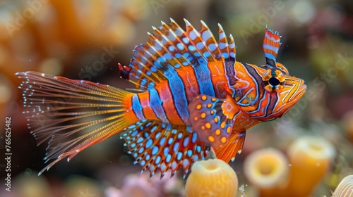  Fish on coral  surrounded by other corals and water.Keywords  fish  coral  water  background  close-up