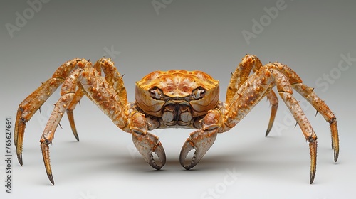  a big crab against a white backdrop, surrounded by a gray background