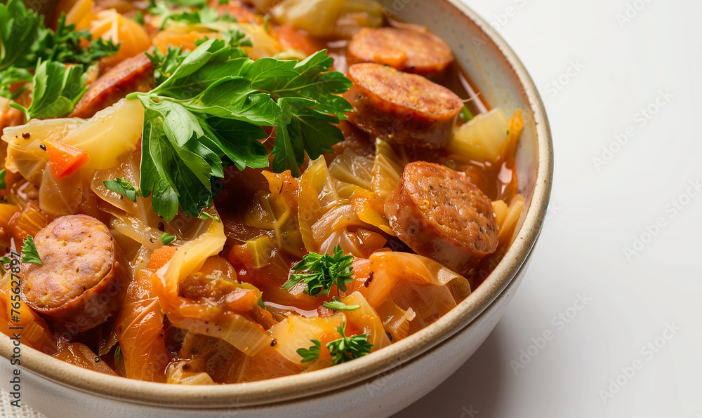 Satisfying and Delicious: Very Tasty Stewed Cabbage with Sausages Satisfying and Delicious: Very Tasty Stewed Cabbage with Sausages