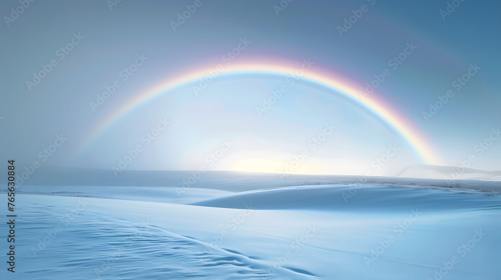 A soft pastel rainbow gracefully arch A soft pastel rainbow gracefully arch