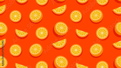 Seamless pattern orange fruit vector on vibrant orange color background