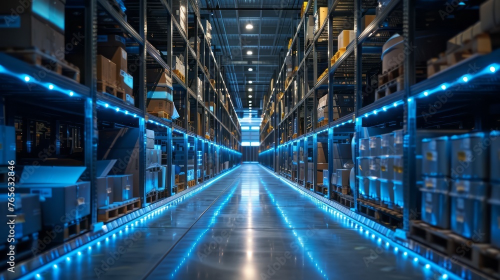 Automated E-commerce Warehouse. Efficiency in Modern Online Retail Logistics Automated E-commerce Warehouse. Efficiency in Modern Online Retail Logistics