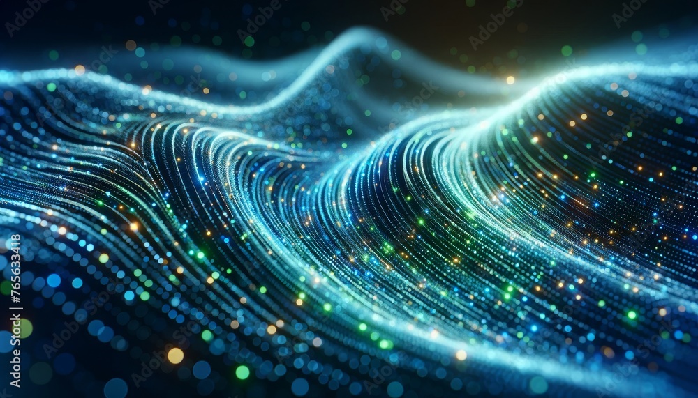 A close-up of a digital wave formed by blue and green light particles, symbolizing the flow of data in a cyber environment. A close-up of a digital wave formed by blue and green light particles, symbolizing the flow of data in a cyber environment.