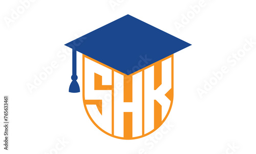 SHK initial letter academic logo design vector template. school college logo, university logo, graduation cap logo, institute logo, educational logo, library logo, teaching logo, book shop, varsity