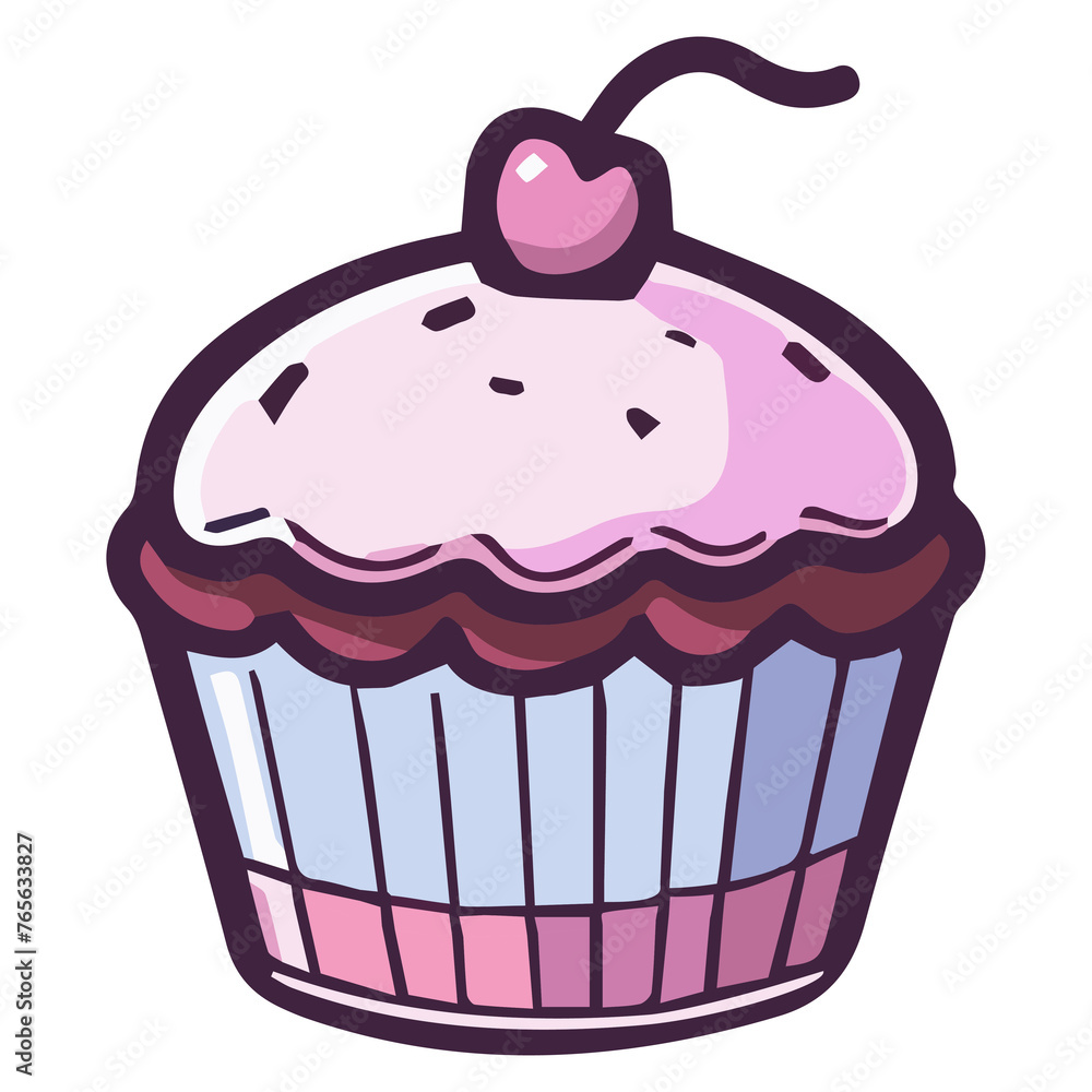 Chocolate cupcake with pink icing and a cherry Chocolate cupcake with pink icing and a cherry