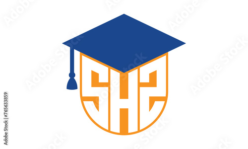 SHZ initial letter academic logo design vector template. school college logo, university logo, graduation cap logo, institute logo, educational logo, library logo, teaching logo, book shop, varsity