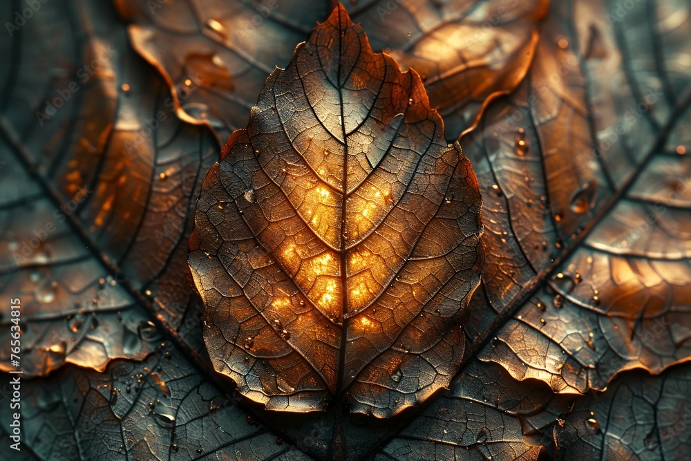 A close-up exploration of nature's textures in leaf veins, tree bark, and colorful autumn wood