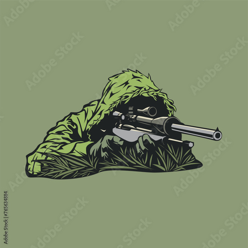 Vector illustration of a sniper with a gun.