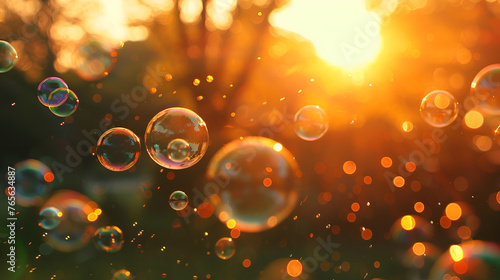 bubbles with sunrise, generative ai #765634887