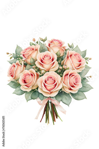 Watercolor pink roses PNG, Rose flowers bouquet. Decoration for Mother's day card, weddings, wedding design, wedding invitation.