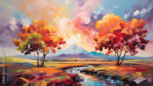A vibrant and dynamic landscape, painted with bold brushstrokes and rich colors, capturing the essence of a painterly masterpiece.