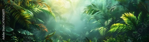 Lush Rainforest Canopy Teeming with Vibrant Life in a Mystical,Serene Landscape