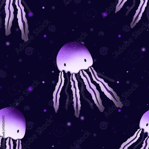 Purple Jellyfish In The Mysterious Water World Pattern (dark purple version)