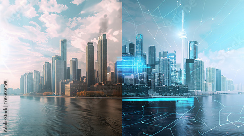 Contrast of Cityscapes: Present Tranquility versus Futuristic Innovation