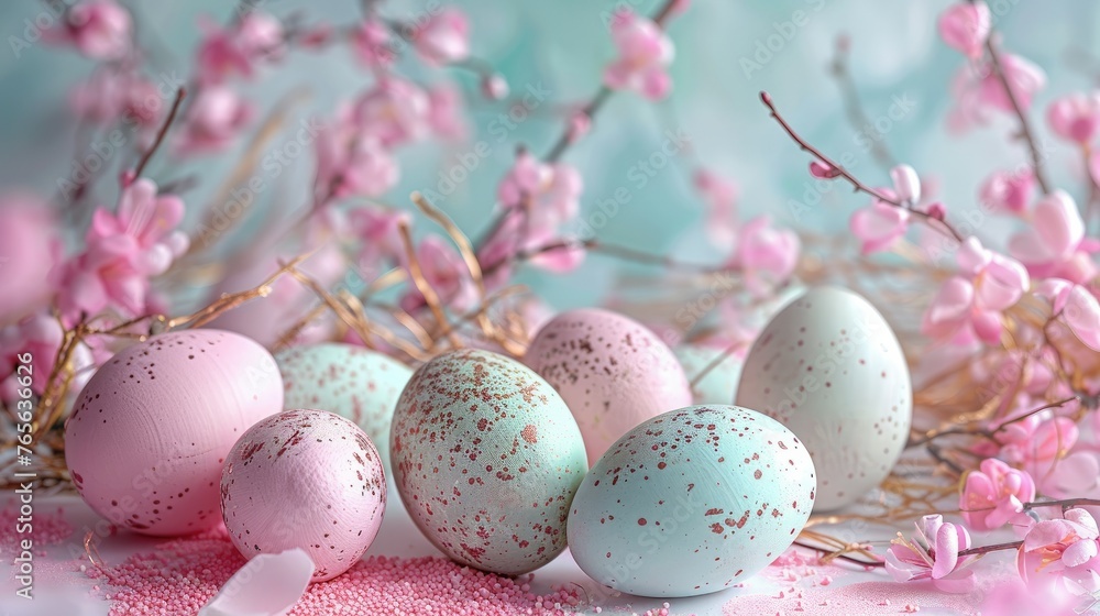 Beautiful Easter backdrop, pastel colors. Generative AI. Beautiful Easter backdrop, pastel colors. Generative AI.
