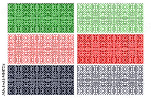 Arabic vector backgrounds set. Repeated . Traditional Kuwait, Oman, UAE and Kuwait flag colors. Islamic decorative banner. template wallpapers for national design. Ornament backdrops in eastern style.