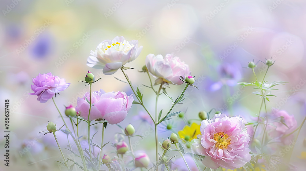 Soft Pastel Peonies Blooming in Ethereal Light Soft Pastel Peonies Blooming in Ethereal Light