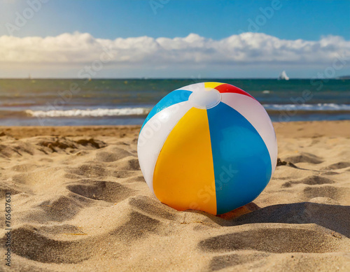 A beach ball lies abandoned on the sand  hinting at a day of fun in the sun.