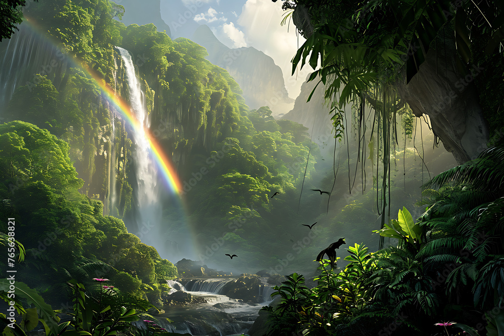 waterfall in the jungle - obrazy, fototapety, plakaty 