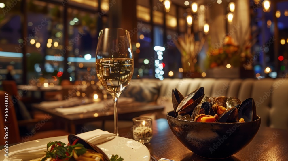 Obraz premium mussel delicacy dish on a plate.