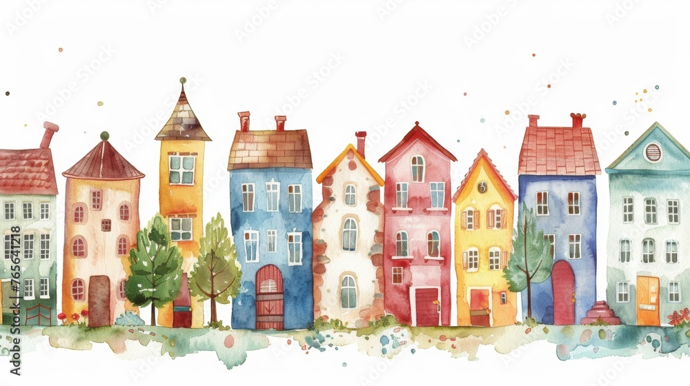 Colorful house in watercolor illustration style
