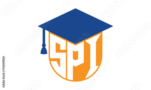 SPI initial letter academic logo design vector template. school college logo, university logo, graduation cap logo, institute logo, educational logo, library logo, teaching logo, book shop, varsity