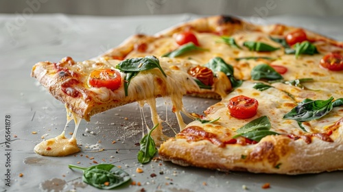 Italian Pizza with Spinach, Cherry Tomatoes, and Mozzarella Cheese