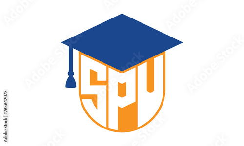 SPU initial letter academic logo design vector template. school college logo, university logo, graduation cap logo, institute logo, educational logo, library logo, teaching logo, book shop, varsity