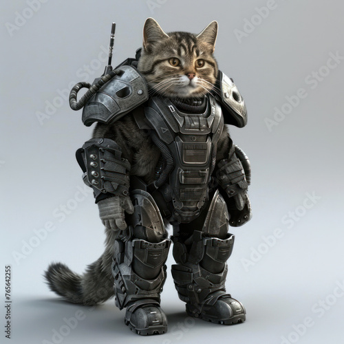 A cat With Robot Armor Military 3D Models